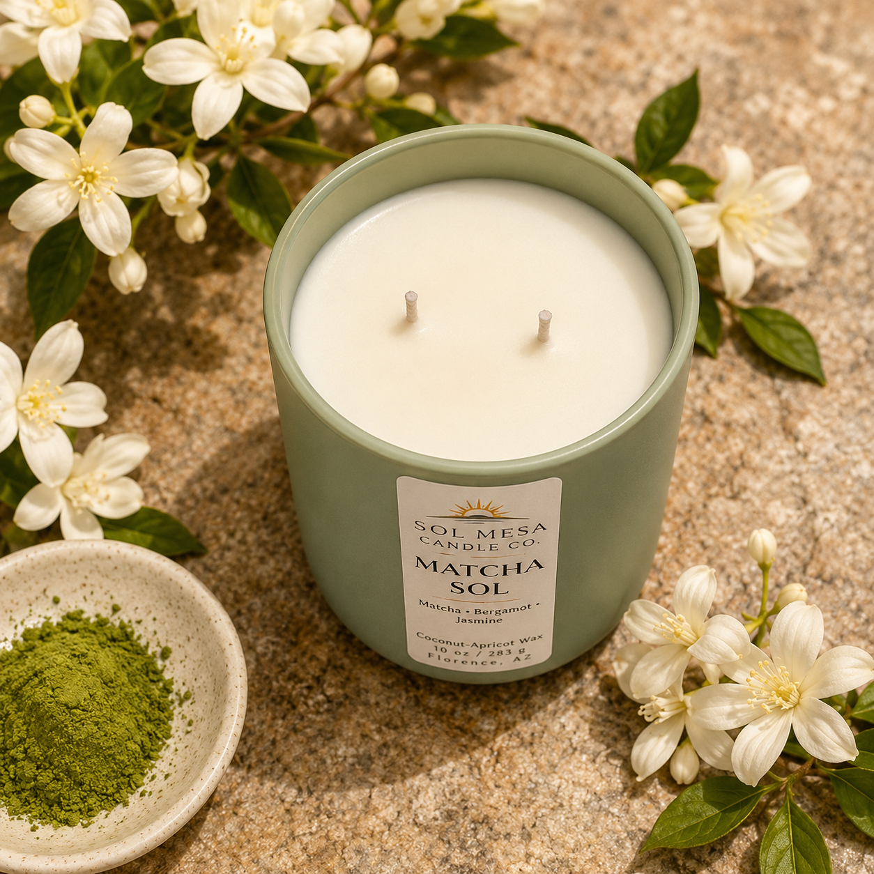 Matcha Sol Candle – Green Tea, Bergamot & Jasmine | Sol Mesa Candle Co.