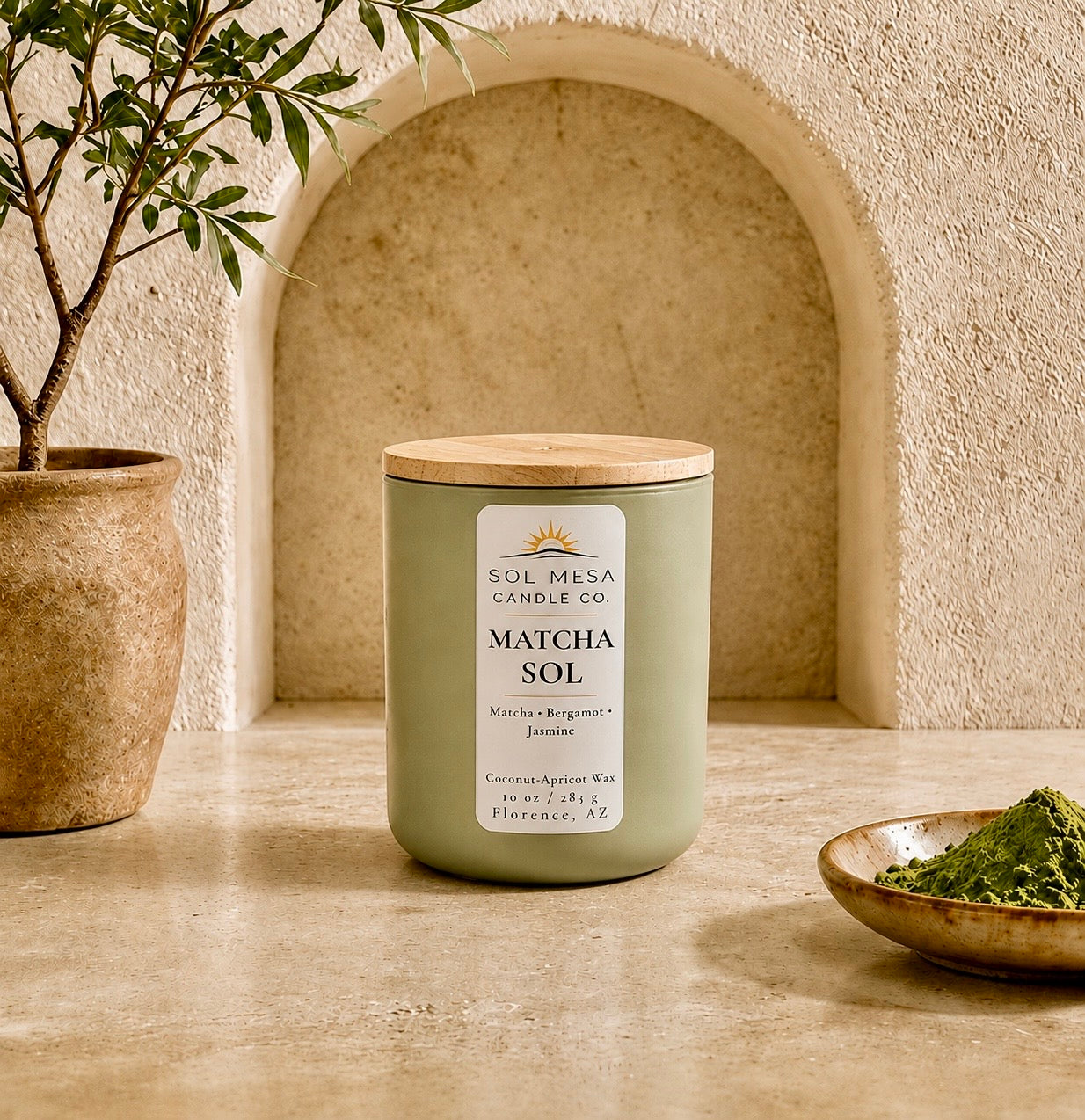 Matcha Sol Candle – Green Tea, Bergamot & Jasmine | Sol Mesa Candle Co.