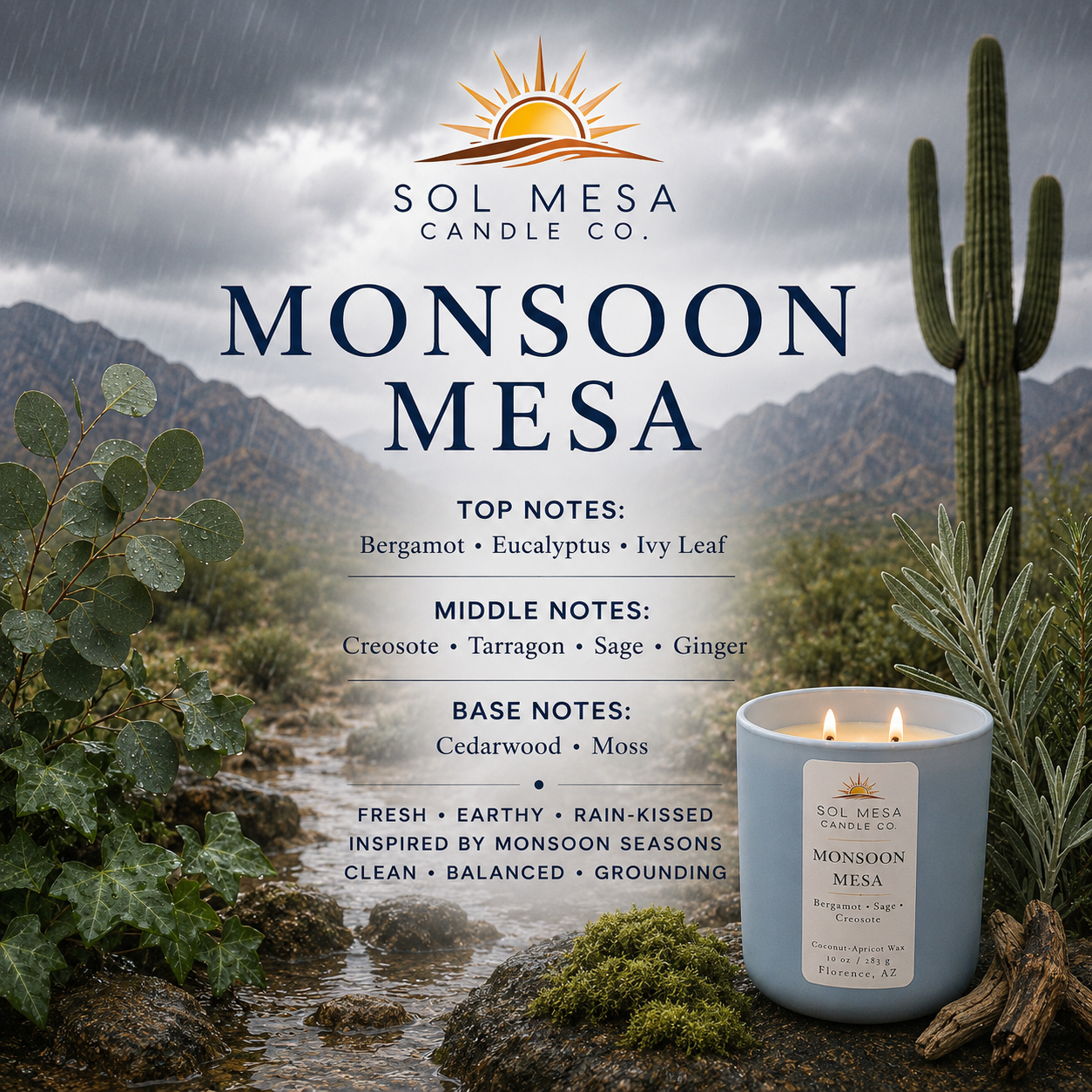 Monsoon Mesa | Desert Rain Candle | SOL MESA CANDLE CO.